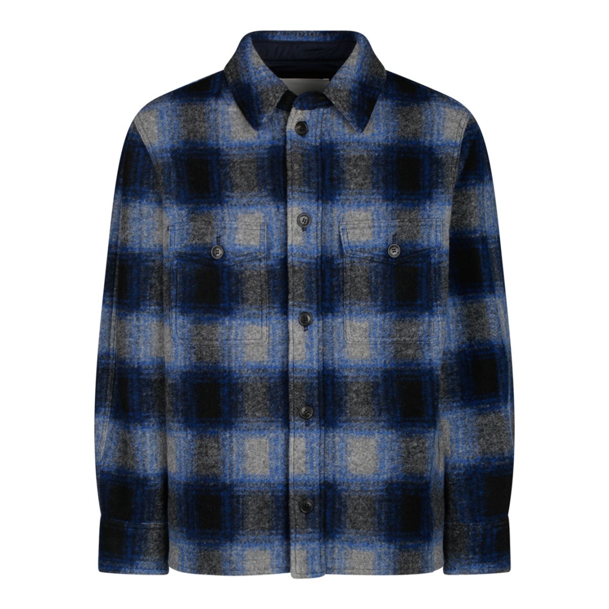 Blue, Black and Light Grey Plaid Check Pattern Shirt