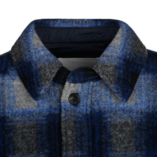 Blue, Black and Light Grey Plaid Check Pattern Shirt