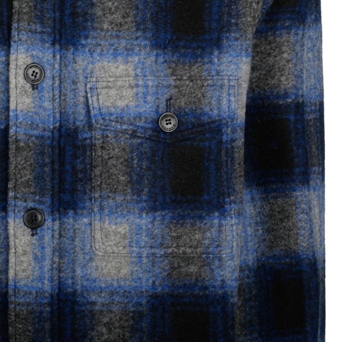 Blue, Black and Light Grey Plaid Check Pattern Shirt
