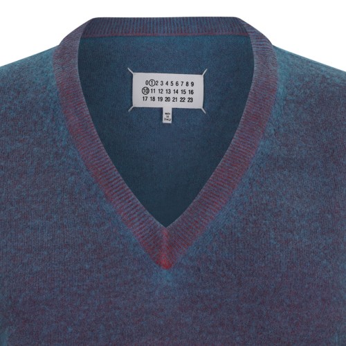 Turquoise Virgin Wool V-Neck Sweater