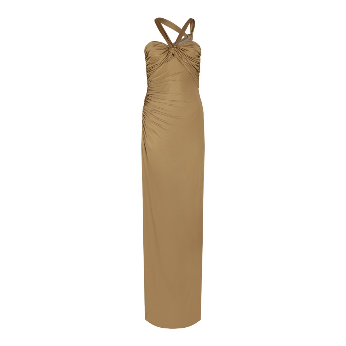 Gold Tone Draped Midi Dress