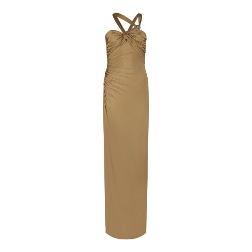 Gold Tone Draped Midi Dress