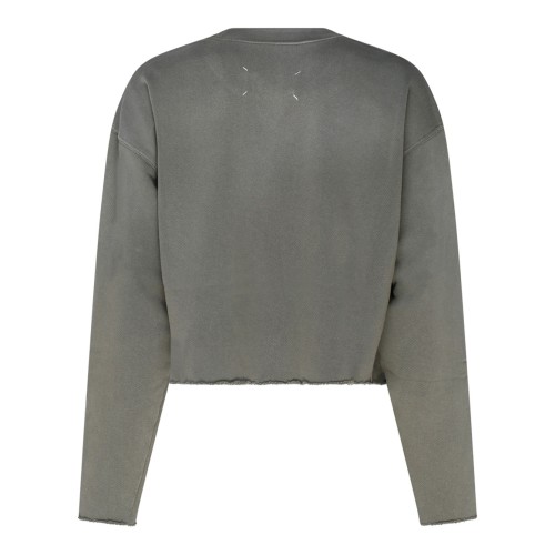 Olive Green Cotton Logo Patch Cropped Sweatshirt