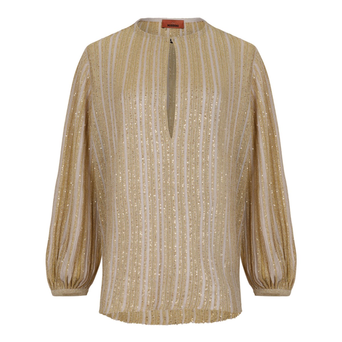Gold Tones Ribbed Lame Viscose Blouse With Sequins