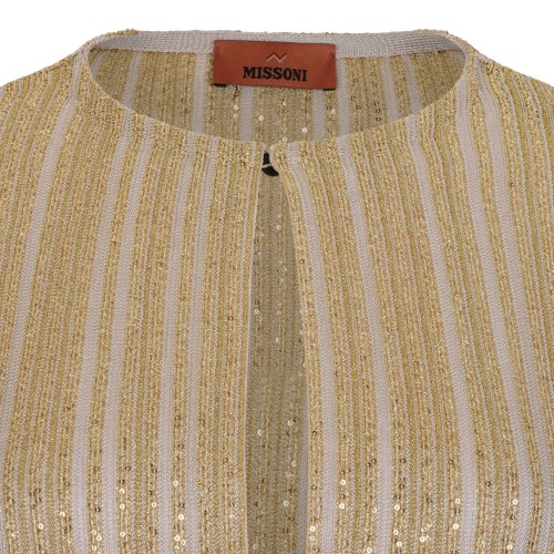 Gold Tones Ribbed Lame Viscose Blouse With Sequins