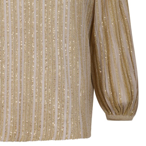 Gold Tones Ribbed Lame Viscose Blouse With Sequins