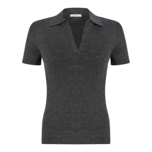 Medium Grey Ribbed Wool Polo Shirt