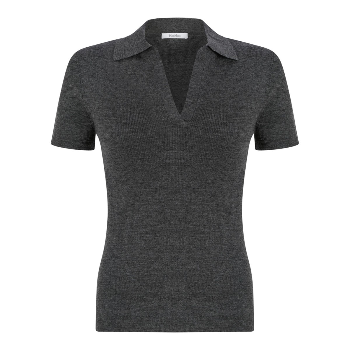 Medium Grey Ribbed Wool Polo Shirt
