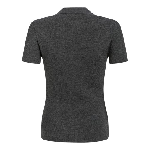 Medium Grey Ribbed Wool Polo Shirt