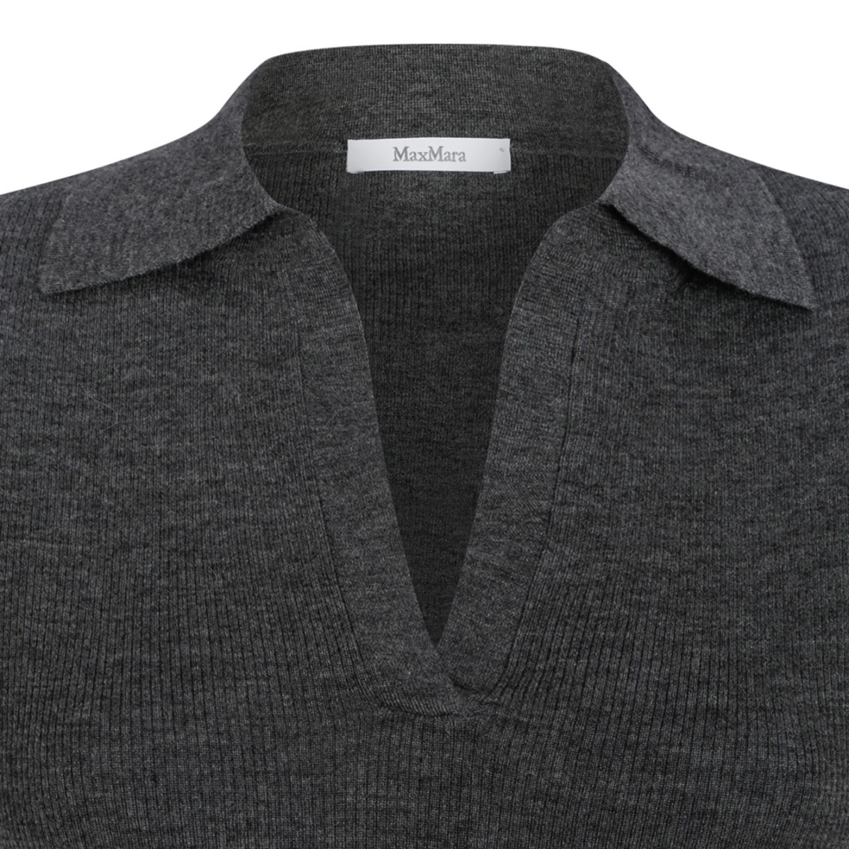 Medium Grey Ribbed Wool Polo Shirt