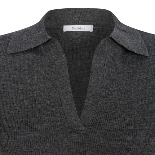 Medium Grey Ribbed Wool Polo Shirt
