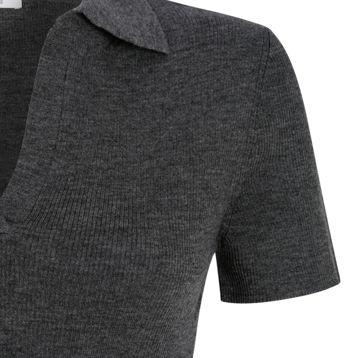 Medium Grey Ribbed Wool Polo Shirt