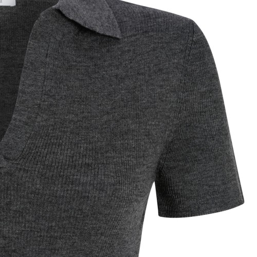 Medium Grey Ribbed Wool Polo Shirt
