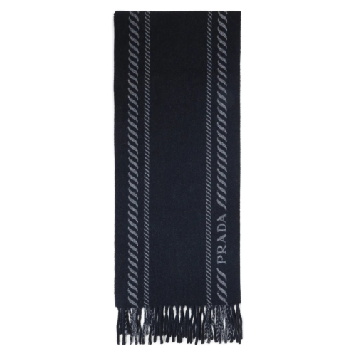 Dark Blue Wool Scarf With Fringes