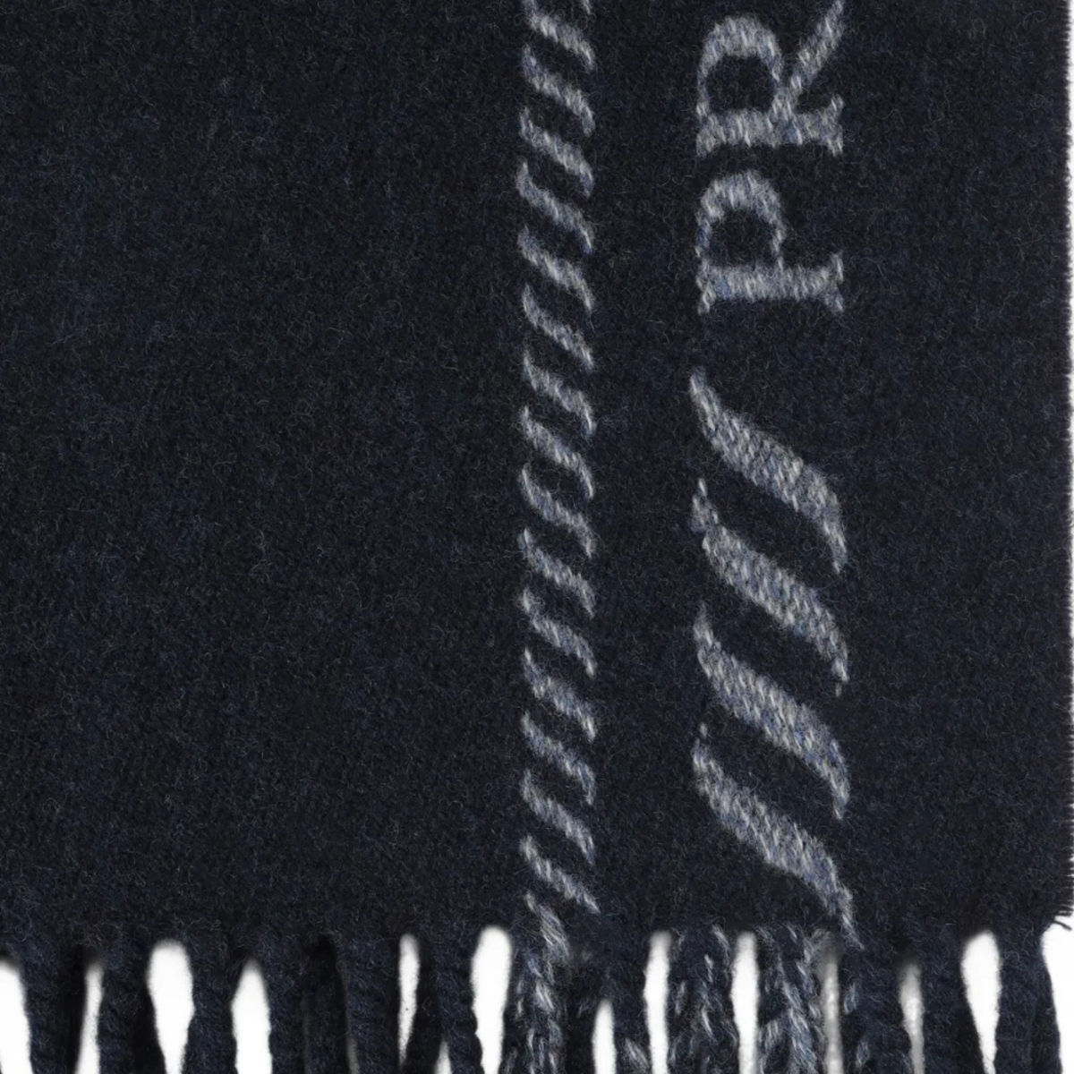 Dark Blue Wool Scarf With Fringes