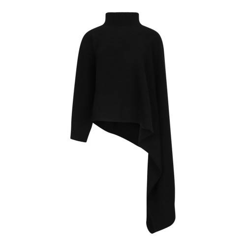 Black Asymmetric High-Neck Cape With Single Sleeve