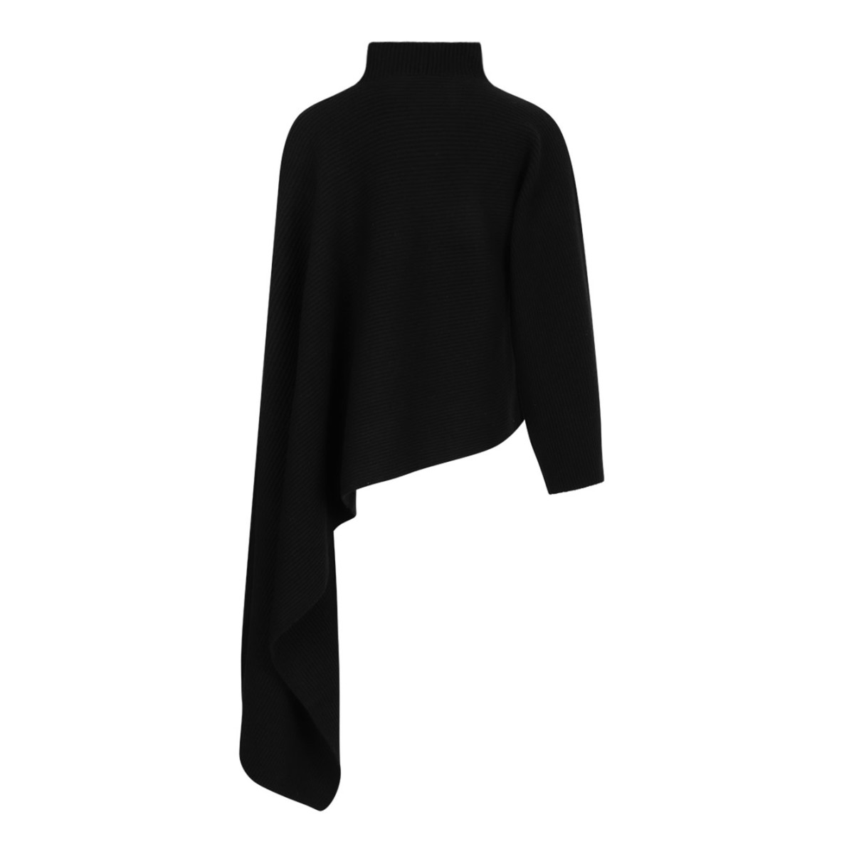 Black Asymmetric High-Neck Cape With Single Sleeve