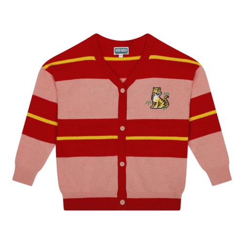 Red, Pink and Yellow Logo Embroidered Cardigan