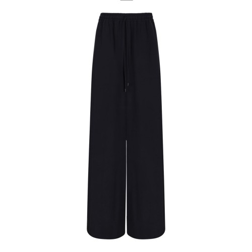 Navy Blue Wide-Leg Washed Silk Trousers