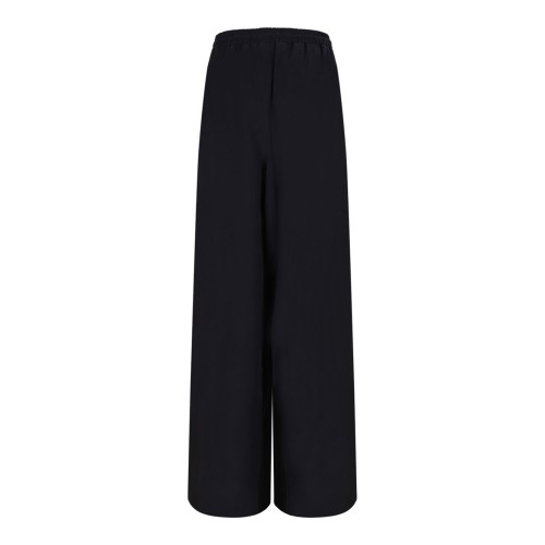 Navy Blue Wide-Leg Washed Silk Trousers 2