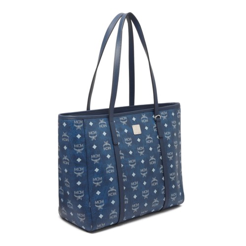 Blue Toni Visetos Monogram Canvas Top-Zip Tote Bag