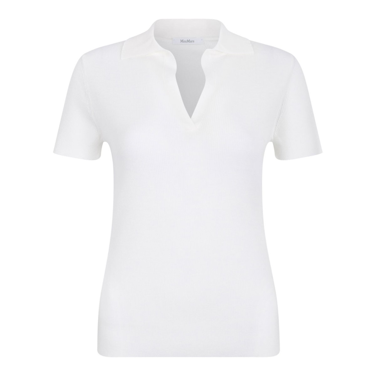 White Ribbed Wool Polo Shirt