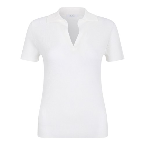 White Ribbed Wool Polo Shirt