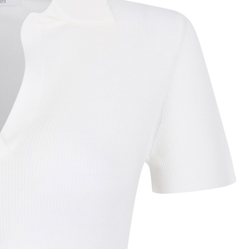 White Ribbed Wool Polo Shirt