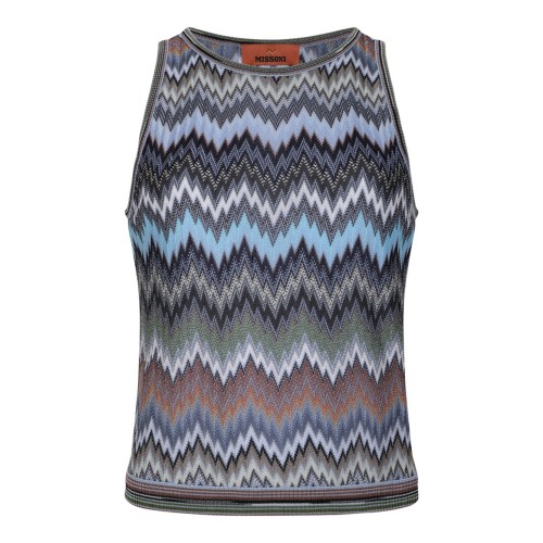 Multicolour Sleeveless Top In Chevron Viscose With Snake Motif