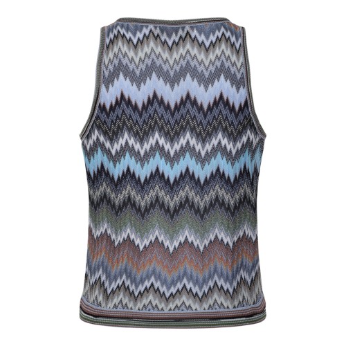 Multicolour Sleeveless Top In Chevron Viscose With Snake Motif