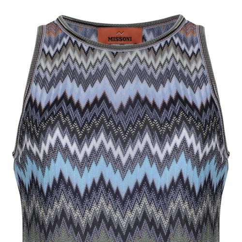Multicolour Sleeveless Top In Chevron Viscose With Snake Motif