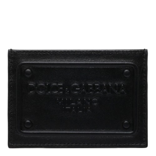 Dolce & Gabbana Black Calf Leather Logo Plaque Cardholder
