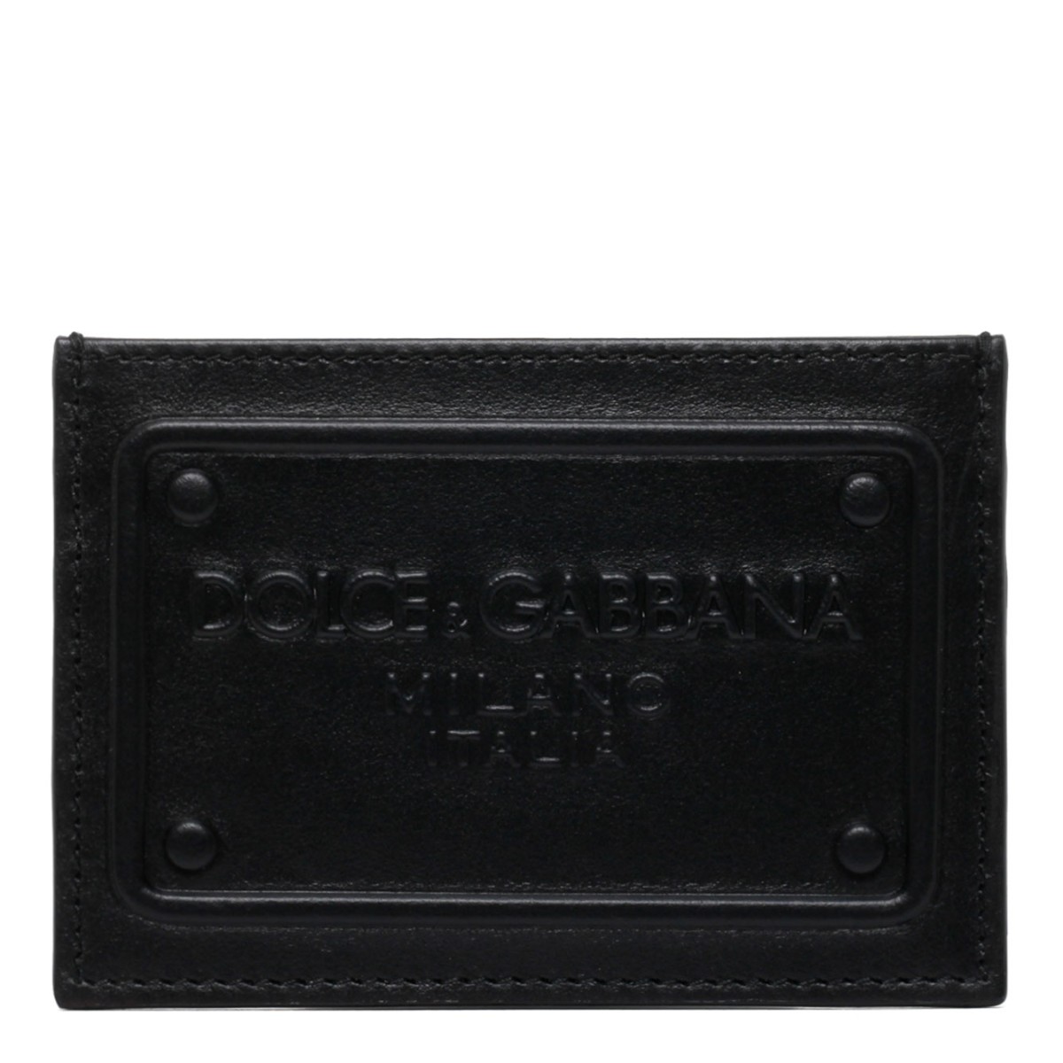 Dolce & Gabbana Black Calf Leather Logo Plaque Cardholder
