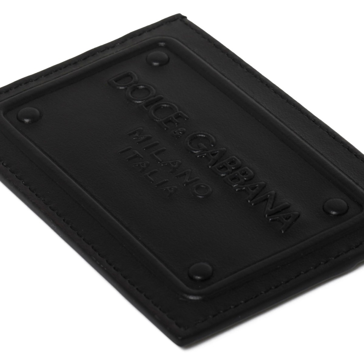 Dolce & Gabbana Black Calf Leather Logo Plaque Cardholder