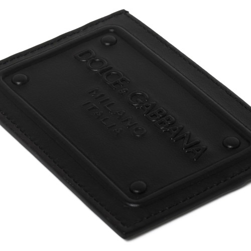 Dolce & Gabbana Black Calf Leather Logo Plaque Cardholder