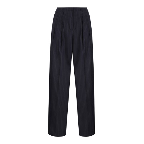 Navy Blue Pinstriped Trousers With Crease
