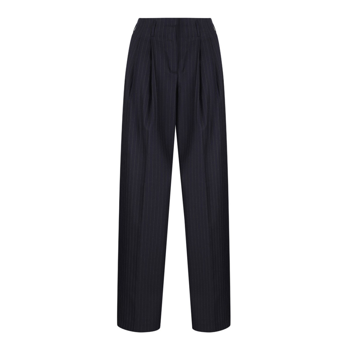 Navy Blue Pinstriped Trousers With Crease