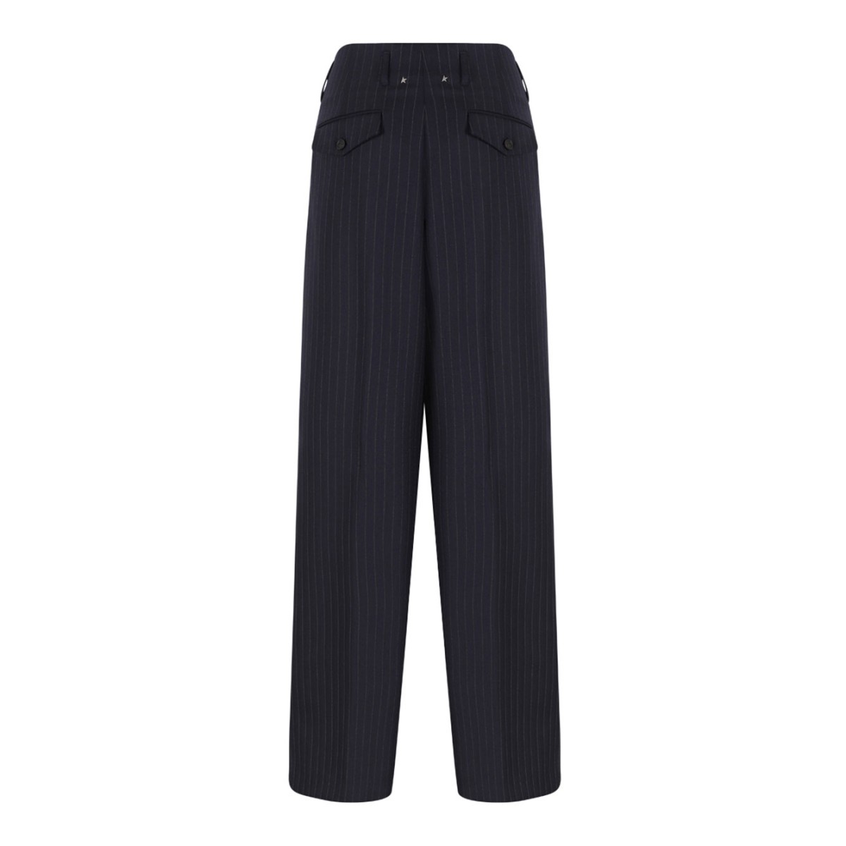 Navy Blue Pinstriped Trousers With Crease