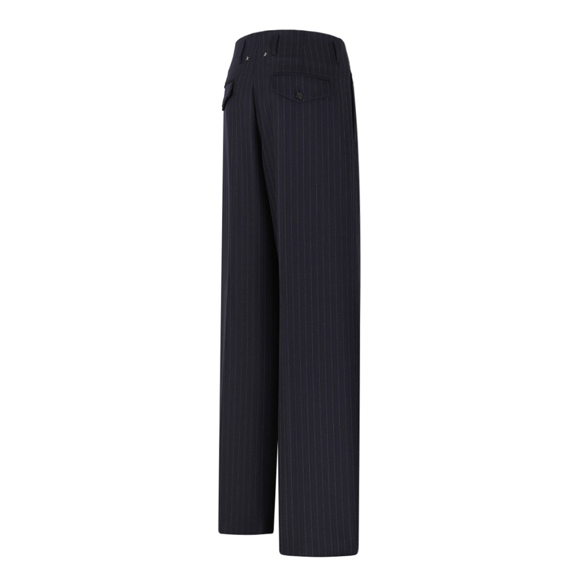 Navy Blue Pinstriped Trousers With Crease