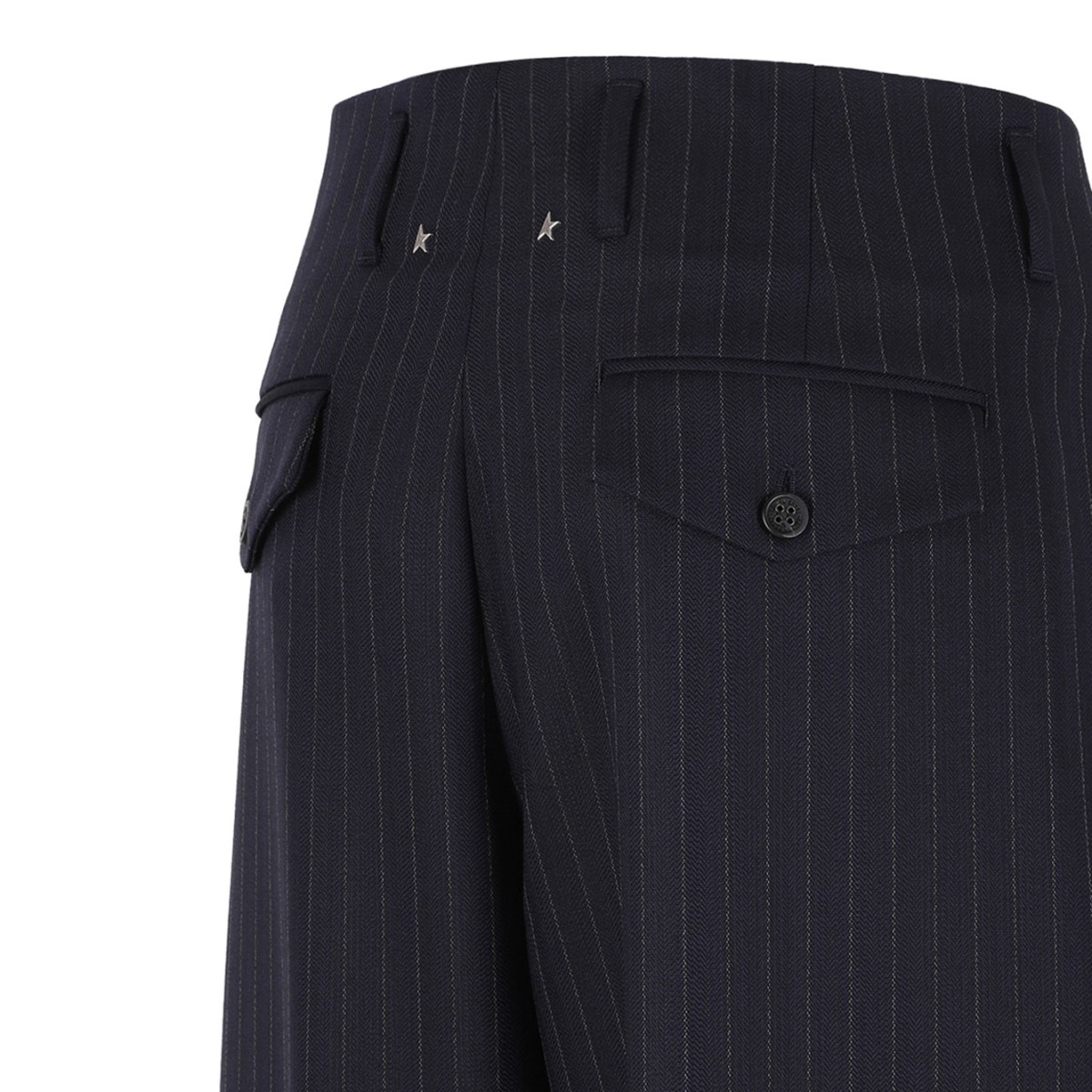 Navy Blue Pinstriped Trousers With Crease