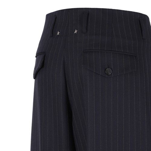 Navy Blue Pinstriped Trousers With Crease