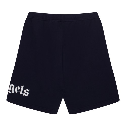 Navy Blue Cotton Logo Print Shorts