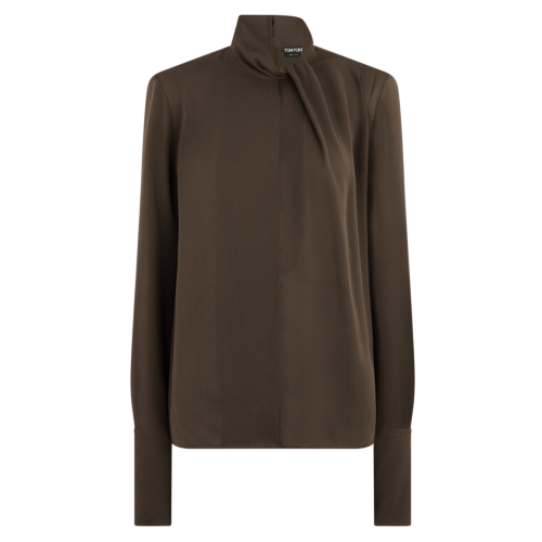 Desert Palm Washed Silk Georgette Long Sleeve Blouse