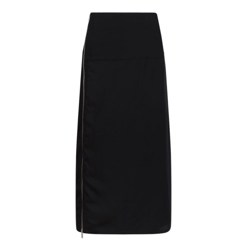 Black Off-Centre Zip-Fastening Midi Skirt