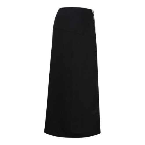 Black Off-Centre Zip-Fastening Midi Skirt