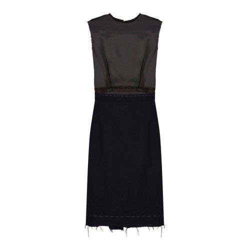 Blue and Chocolate Panelled Midi Dress
