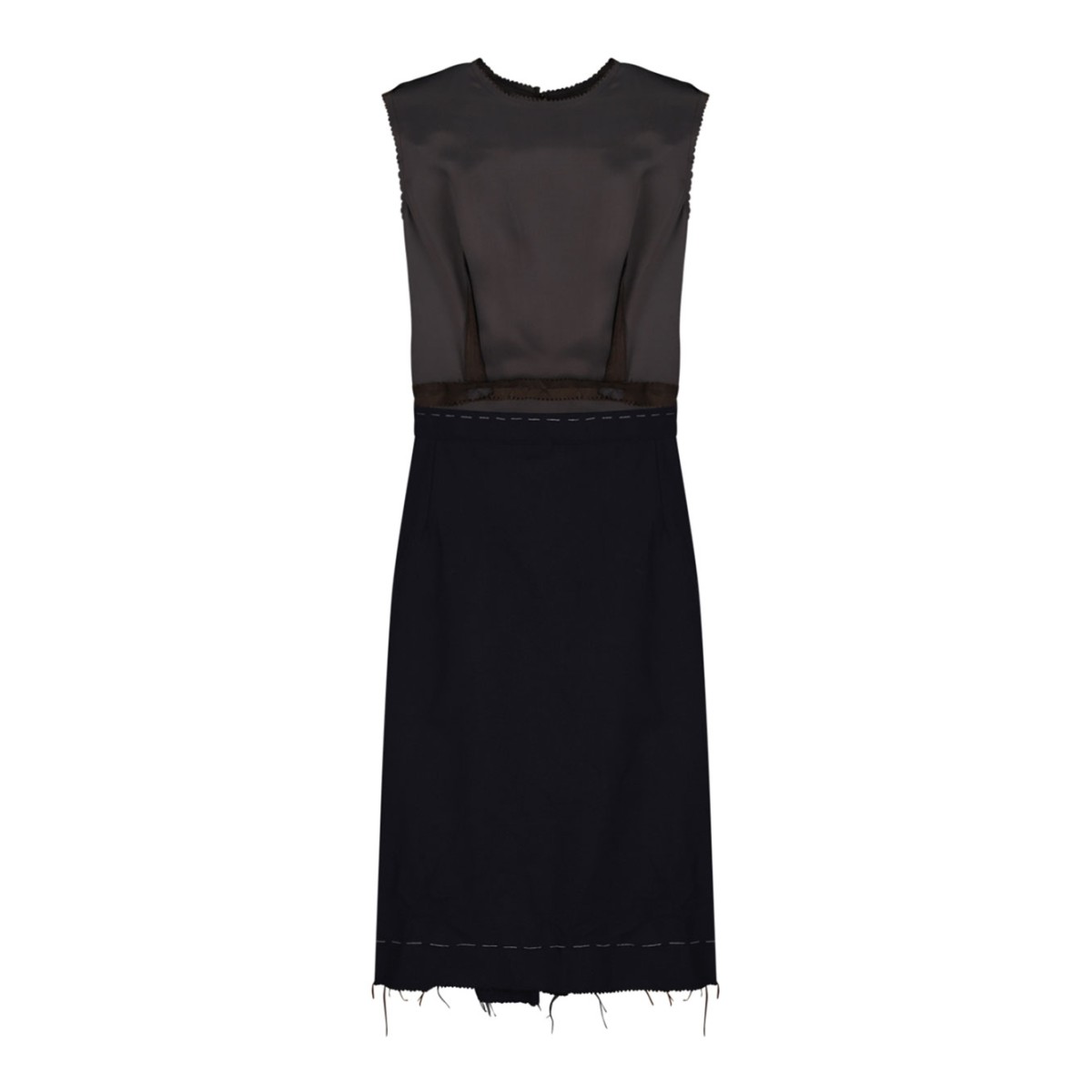 Blue and Chocolate Panelled Midi Dress