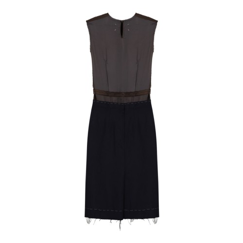 Blue and Chocolate Panelled Midi Dress