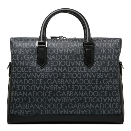 Black and Grey Calf Leather Logo Print Brief Case 2