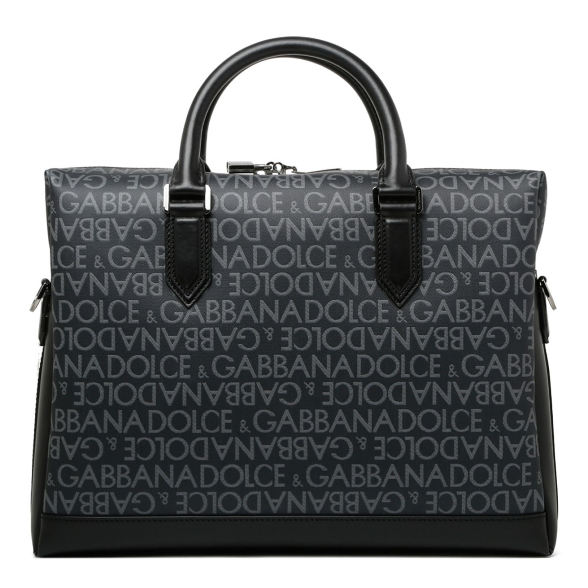 Black and Grey Calf Leather Logo Print Brief Case